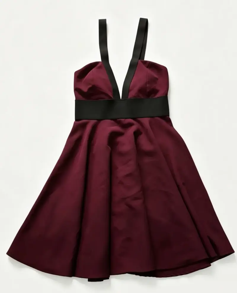 Vestido corto burdeos con tirantes negros - 2