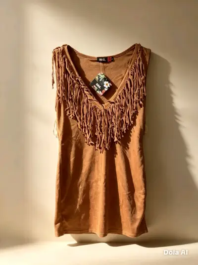 Vestido sin mangas con flecos marrón MSG - miniatura 1