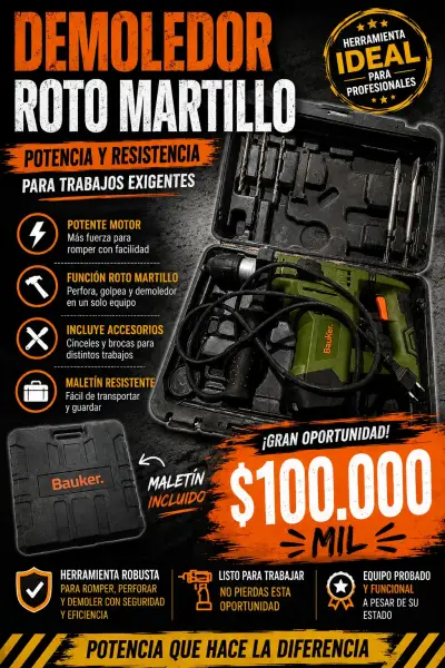 Demoledor Roto Martillo Bauker con Maletín - miniatura 1