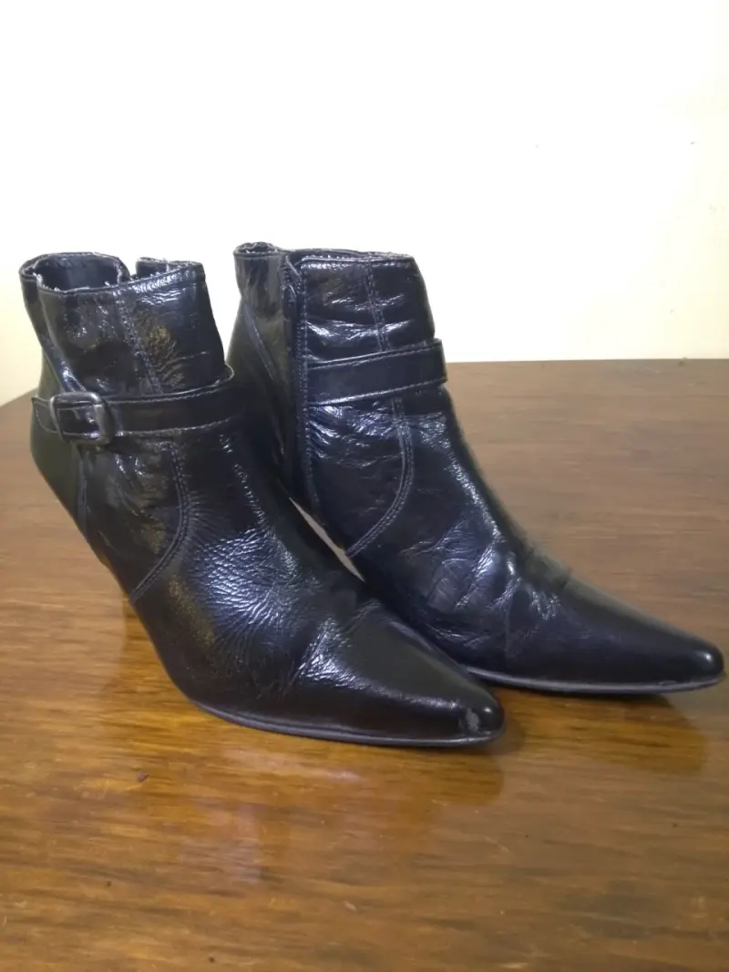 Botines de cuero negro con tacón para mujer - 1