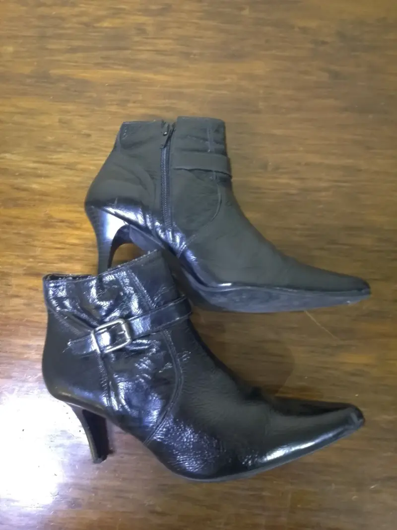 Botines de cuero negro con tacón para mujer - 3