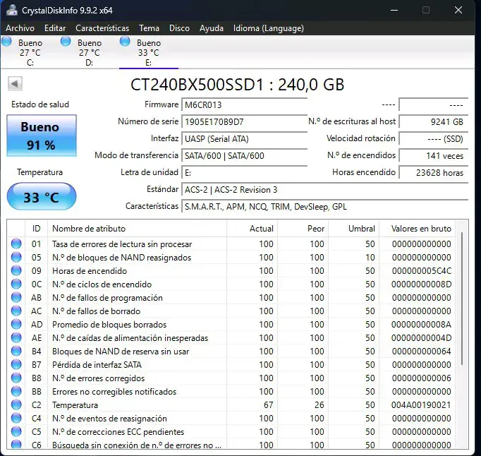 SSD Crucial BX500 240GB en buen estado - 3