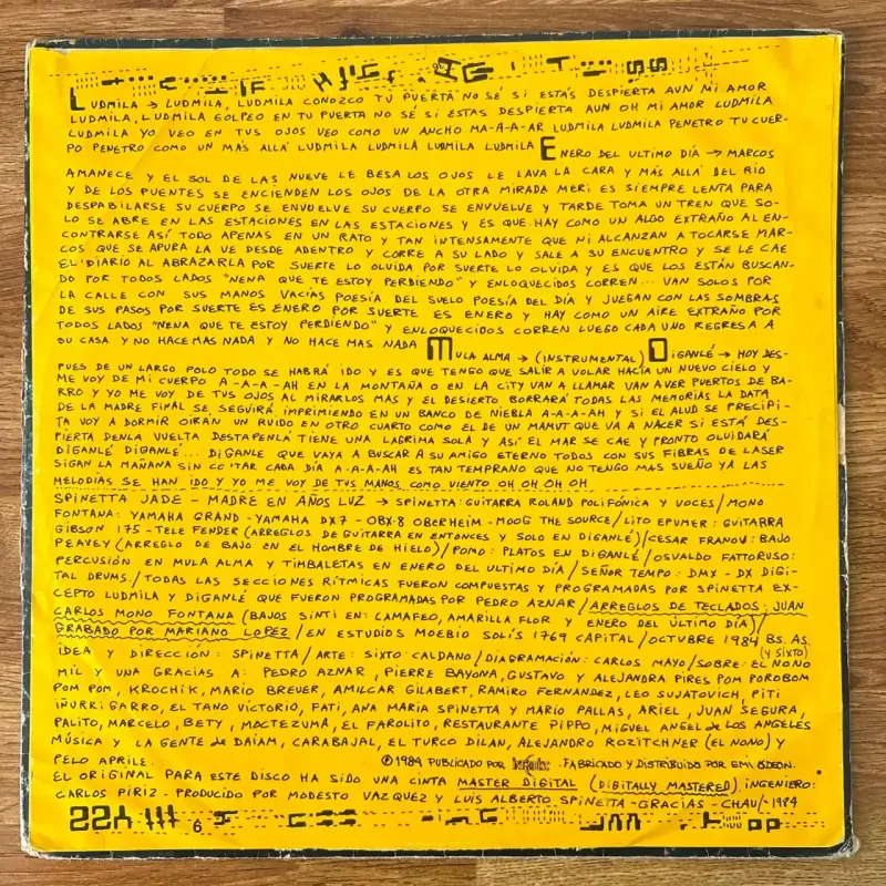 Vinilo Spinetta Jade - Madre En Años Luz Original - 5