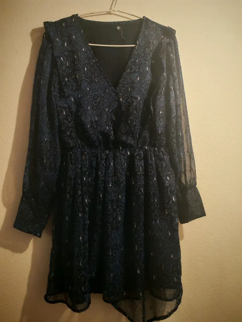 Vestido azul estampado manga larga - 2