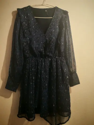Vestido azul estampado manga larga - miniatura 2