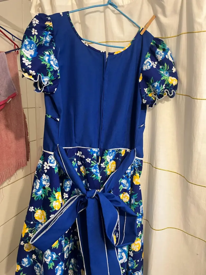 Vestido Cueca azulfloral con mangas abullonadas - 2