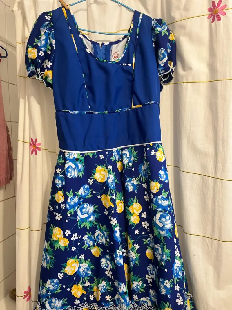 Vestido Cueca azulfloral con mangas abullonadas - 3