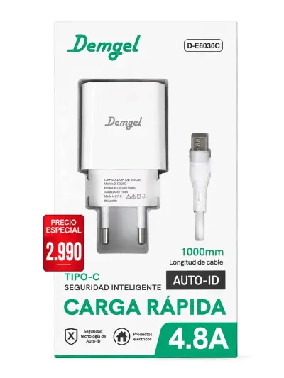 Cargador de Viaje Demgel Tipo-C Carga Rápida - miniatura 1