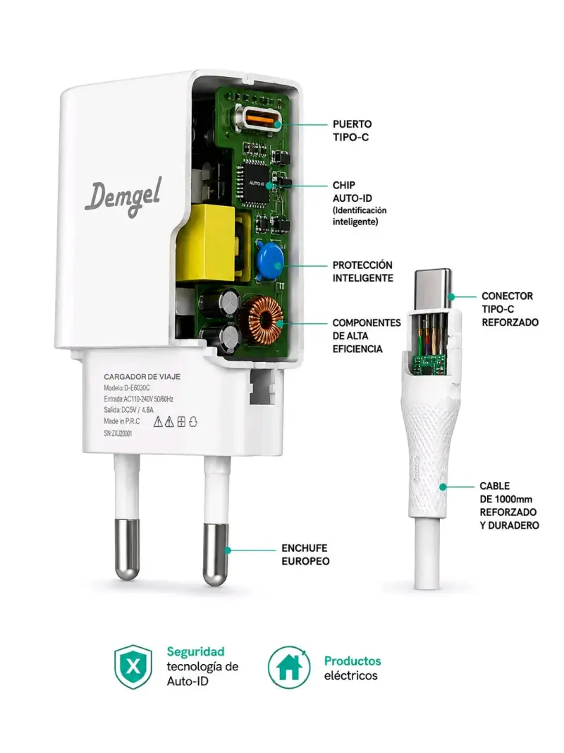 Cargador de Viaje Demgel Tipo-C Carga Rápida - 2