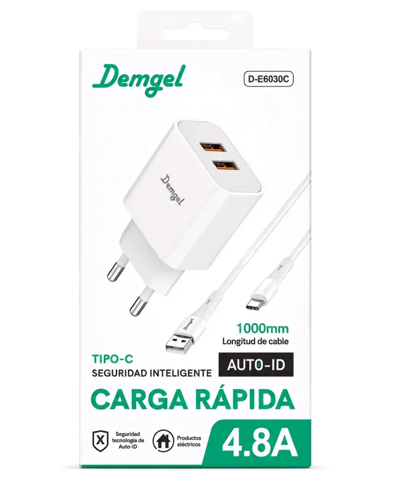 Cargador de Viaje Demgel Tipo-C Carga Rápida - 4