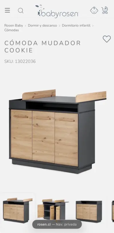 Cómoda mudador Cookie de madera y gris - miniatura 1