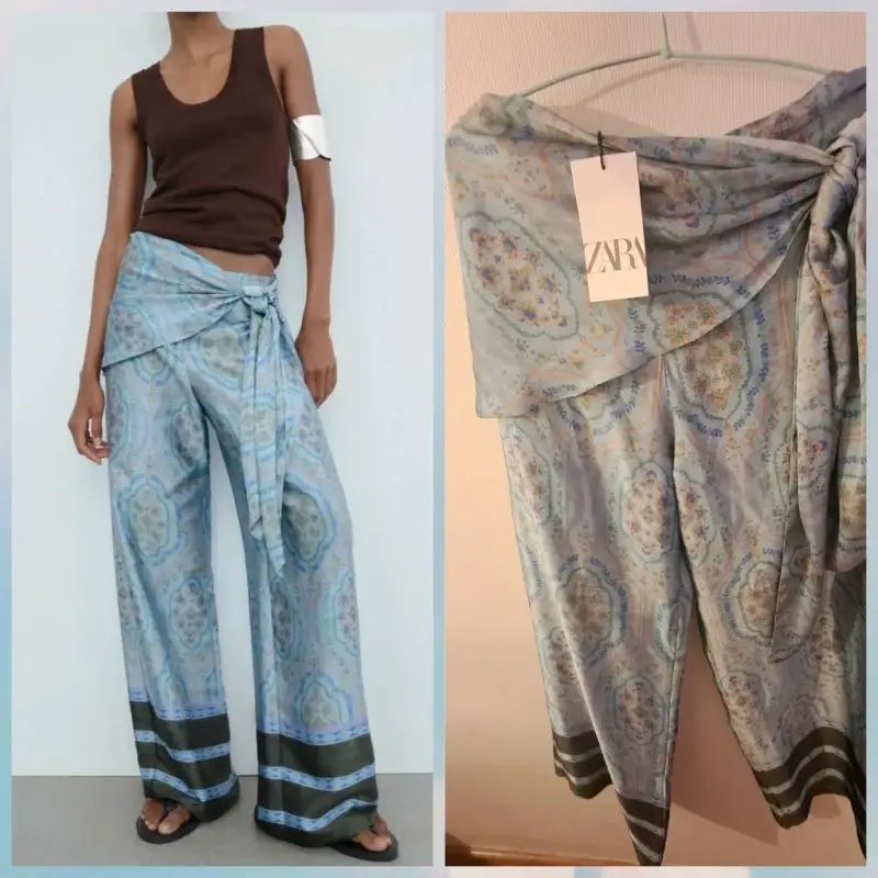 Pantalones anchos estampados Zara Satin - 1