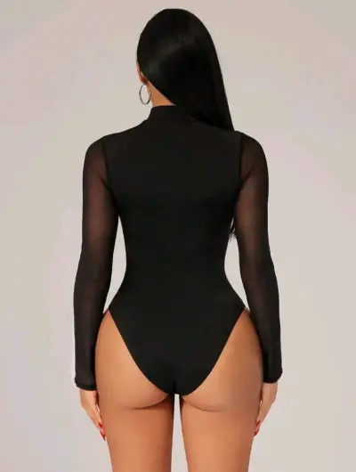 Body negro con transparencias para mujer - miniatura 2