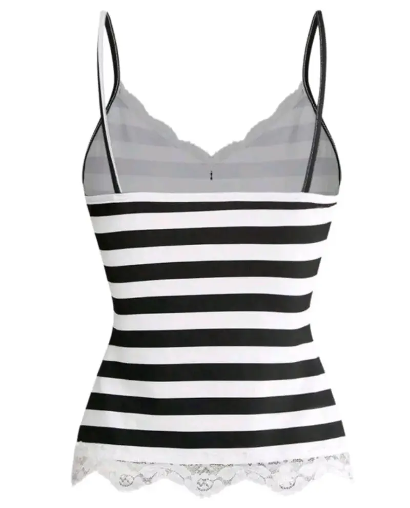 Camiseta de tirantes a rayas con encaje - 2