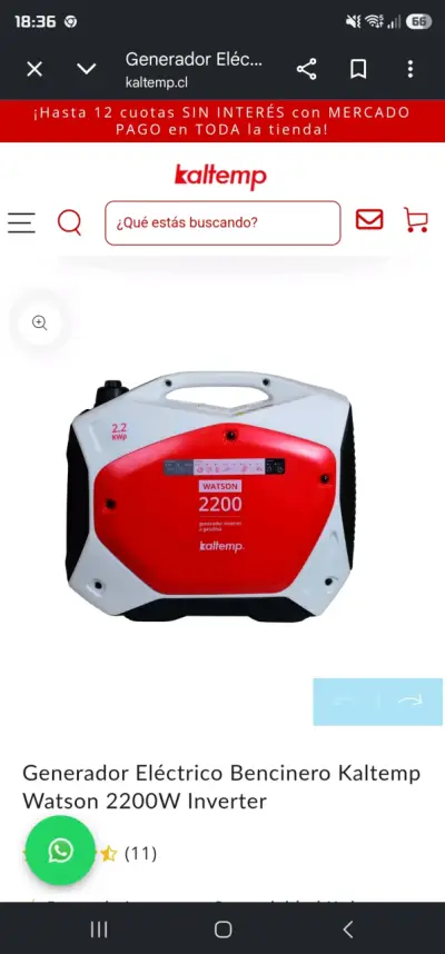 Generador Eléctrico Bencinero Kaltemp Watson 2200W - miniatura 1