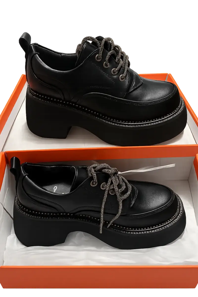 Zapatos de plataforma negros con cordones - 1