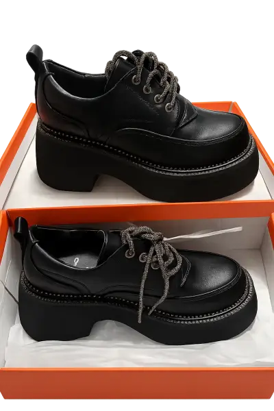 Zapatos de plataforma negros con cordones - miniatura 1