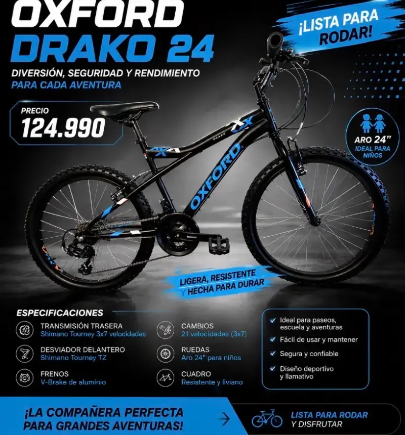 Bicicleta Oxford Drako 24” niños 21v v brakes - 1