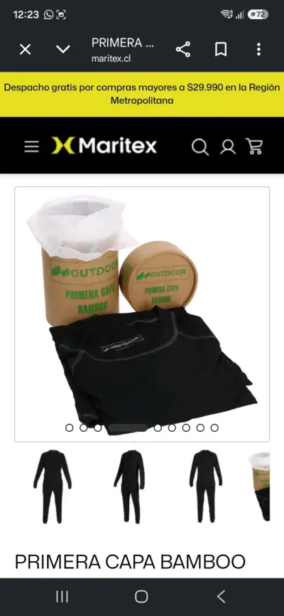 Primera Capa Bamboo Outdoor Negra TALLA XL - miniatura 1
