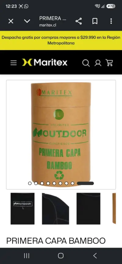 Primera Capa Bamboo Outdoor Negra TALLA XL - miniatura 2