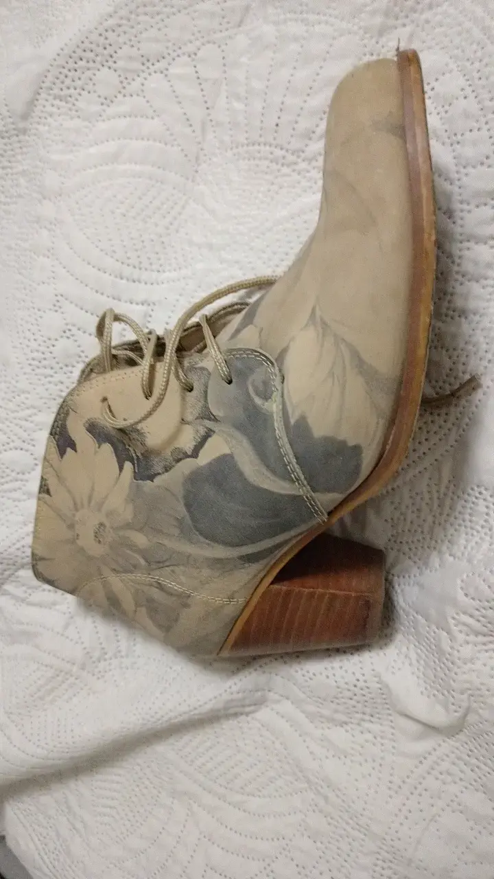 Botines de tacón floral beige para mujer - 3