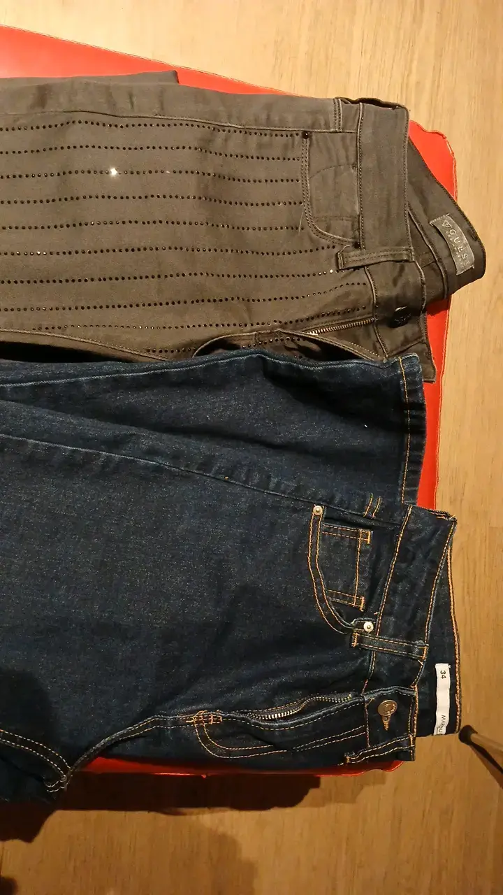 Jeans para mujer azul y gris con detalles - 1