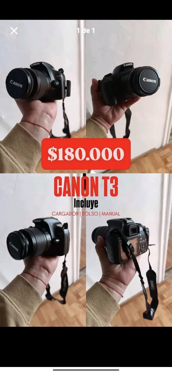 Cámara Canon EOS T3 con accesorios