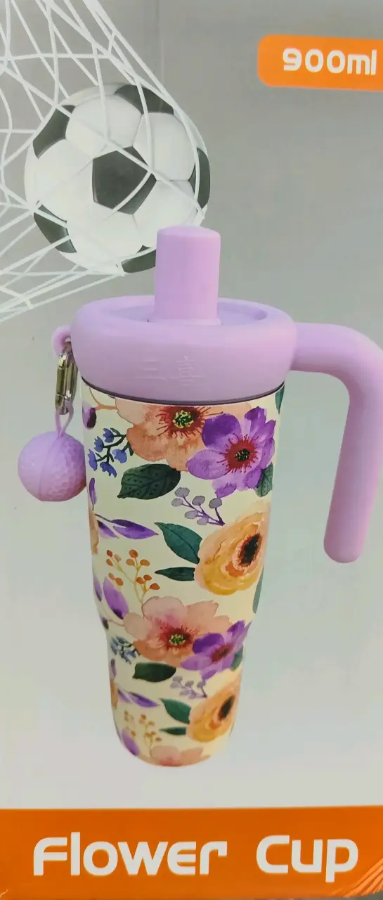 Vaso térmico floral 900ml con tapa y asa - 1
