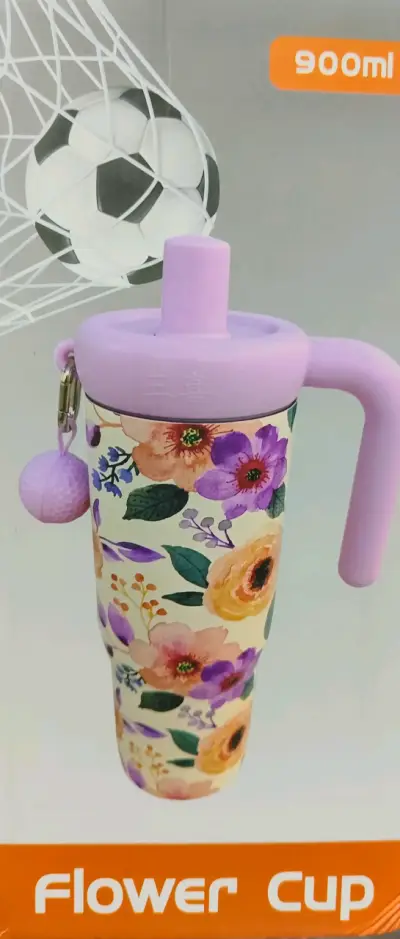 Vaso térmico floral 900ml con tapa y asa - miniatura 1