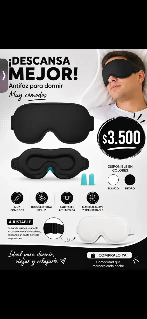 Antifaz para dormir ajustable y cómodo