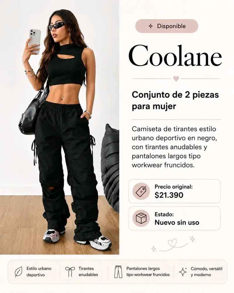 Conjunto de 2 piezas negro para mujer Coolane