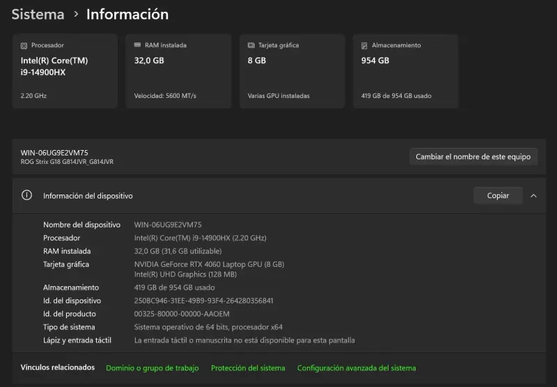 LAPTOP ASUS GAMER (i9-14900HX, 32GB RAM, RTX 4060 - 5