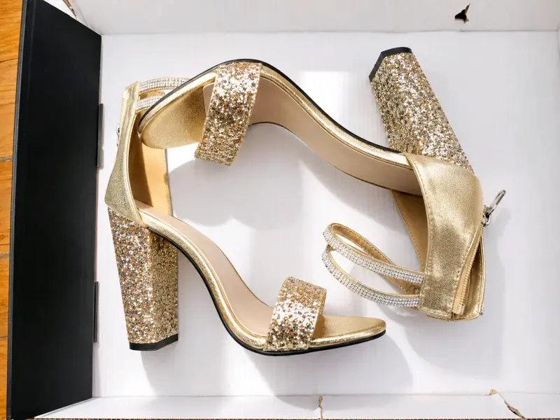 Sandalias doradas con tacón de glitter
