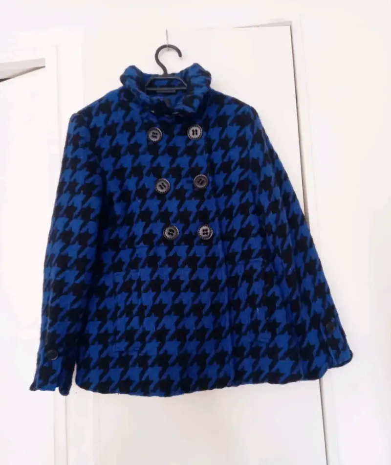 Abrigo de lana azul pata de gallo talla s/m