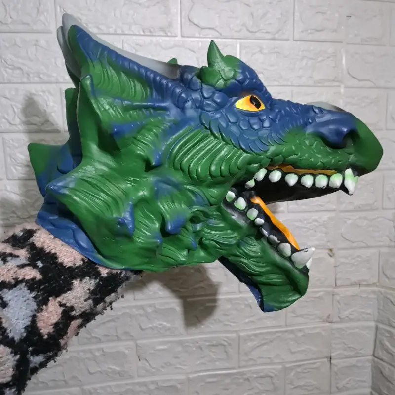 Máscara de dragón verde y azul para disfraces - 1