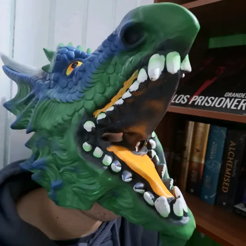 Máscara de dragón verde y azul para disfraces - 3