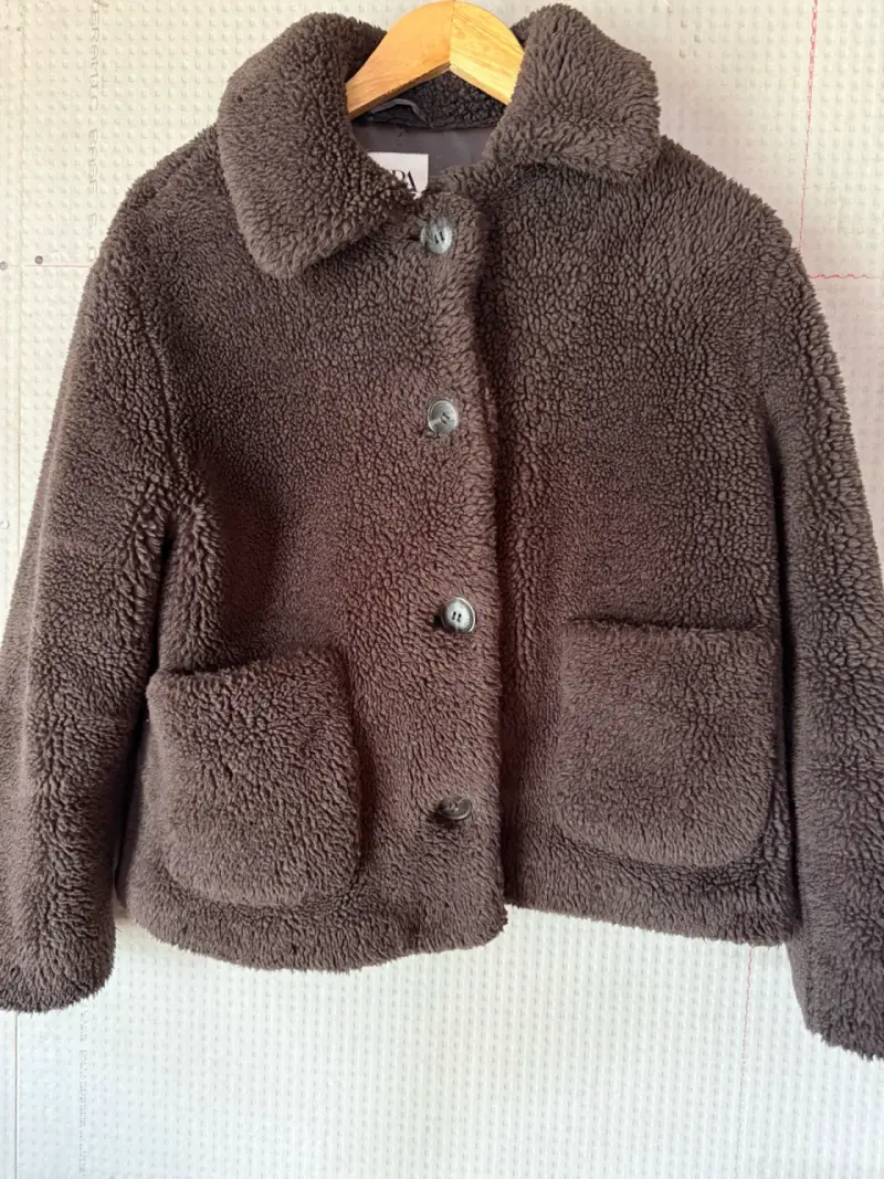 Chaqueta de lana sintética marrón para mujer - 1