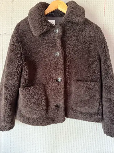 Chaqueta de lana sintética marrón para mujer - miniatura 1