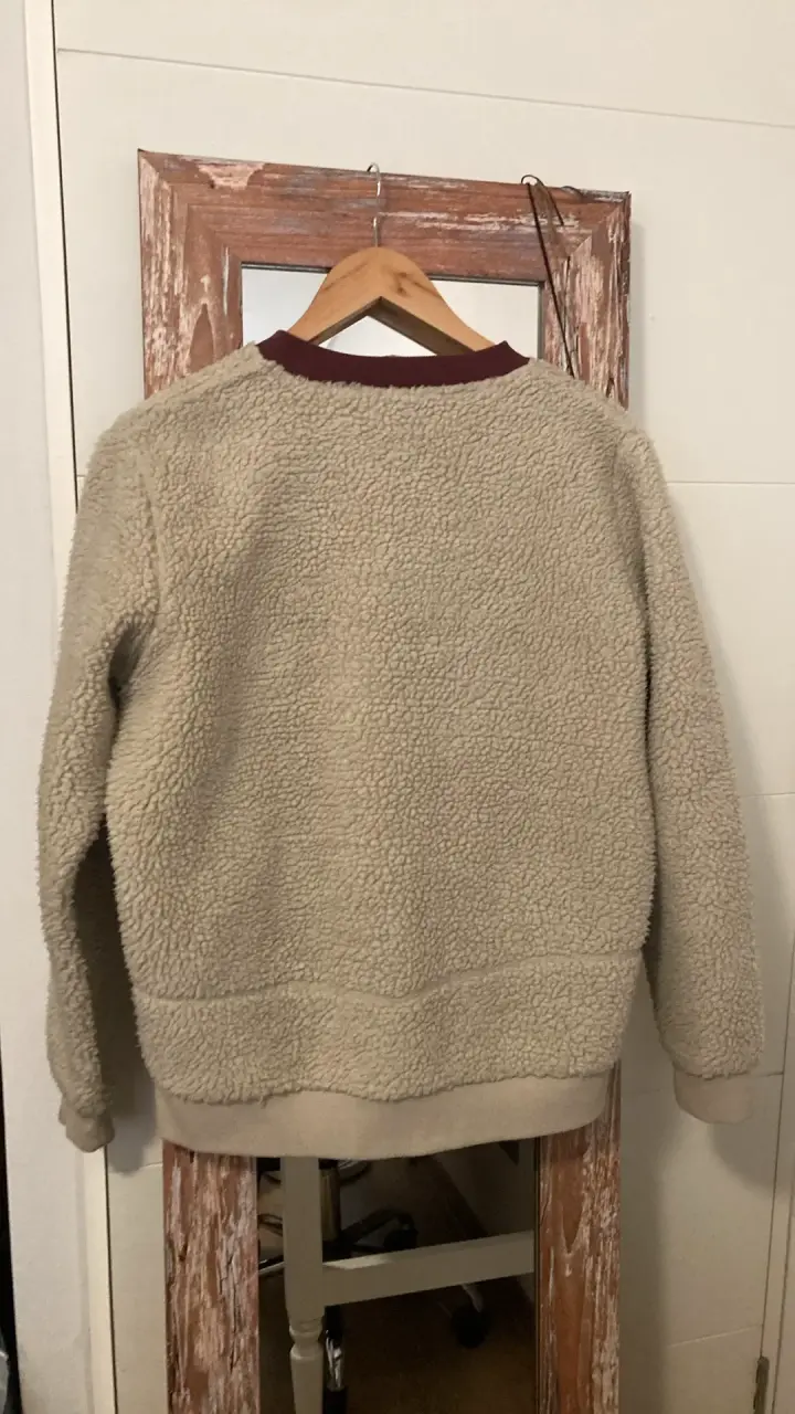 Chaqueta de lana beige con detalles burdeos marca - 3