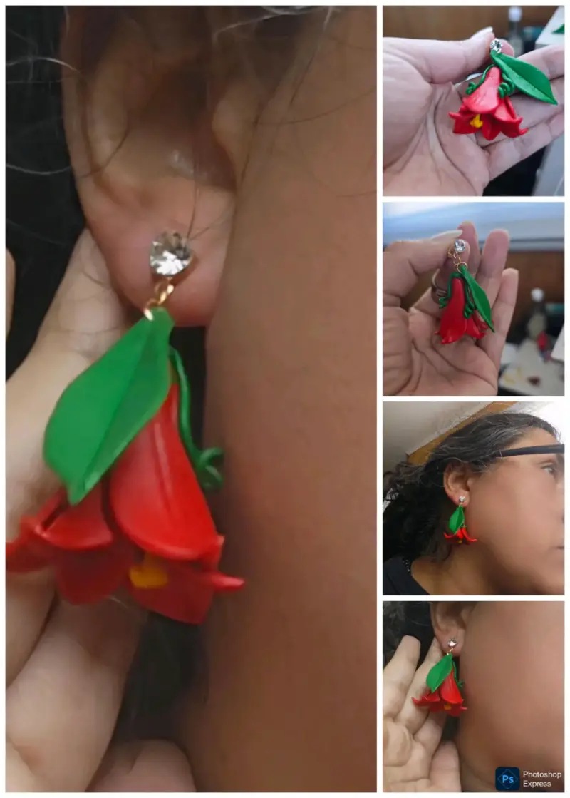 Aros colgantes copihues rojos en arcilla poliméric - 1