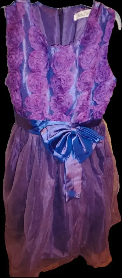 Vestido de fiesta de niña morado con lazo - miniatura 1