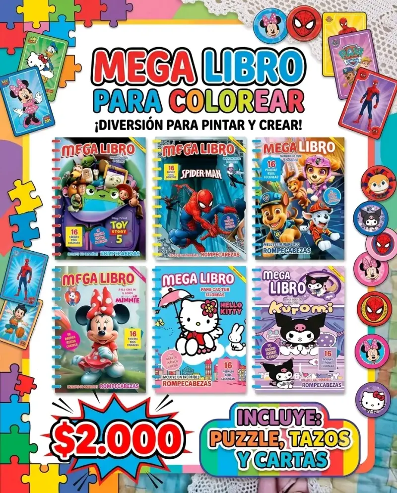 Mega libro para colorear con personajes famosos
