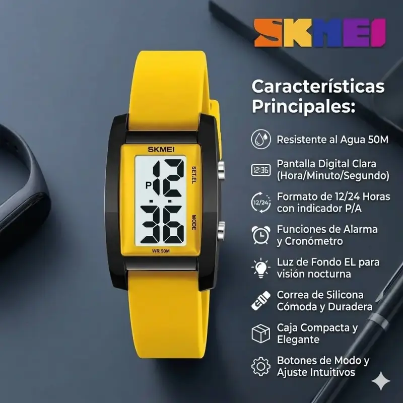 Reloj digital Skmai resistente al agua amarillo - 2