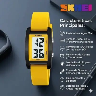 Reloj digital Skmai resistente al agua amarillo - miniatura 2