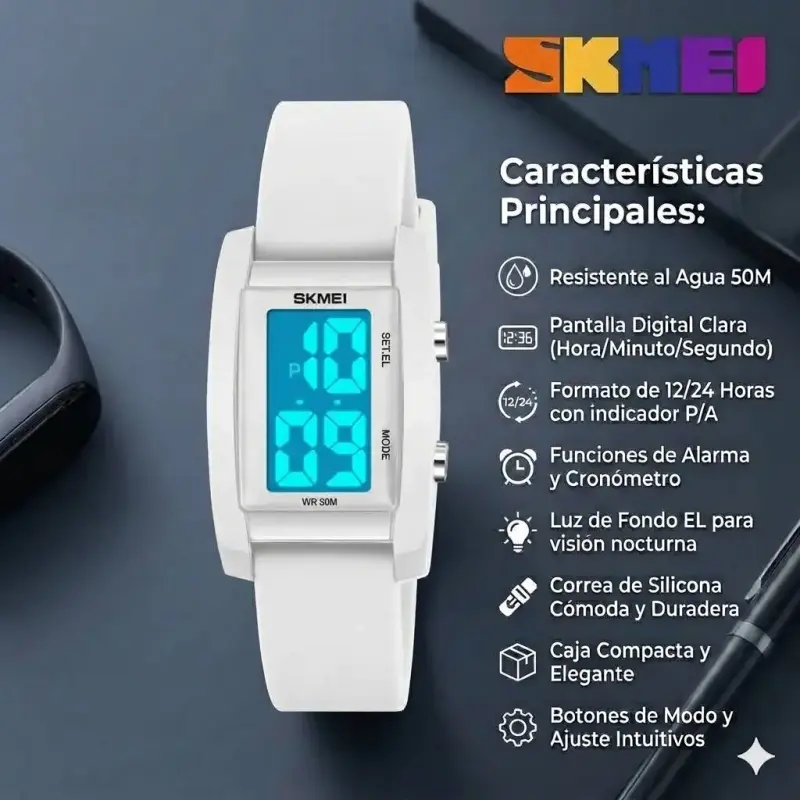 Reloj digital Skmei blanco resistente al agua - 3