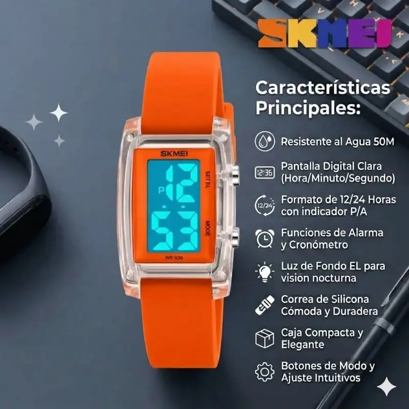 Reloj digital Skmei resistente al agua naranja - 2