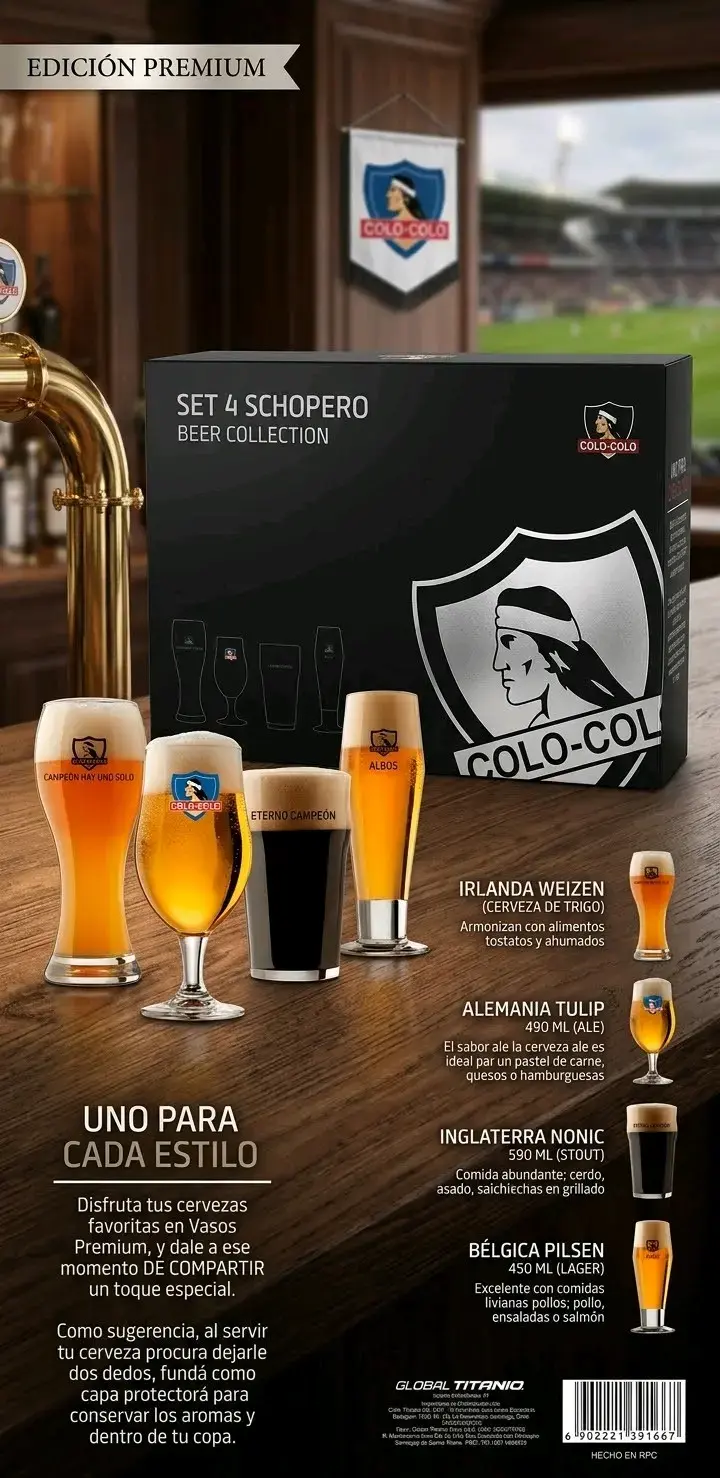 Set de 4 vasos schoperos Colo-Colo edición premium - 1