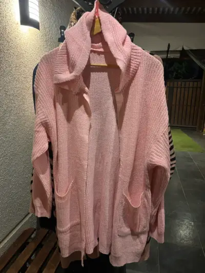 Cárdigan largo rosado para mujer - miniatura 1