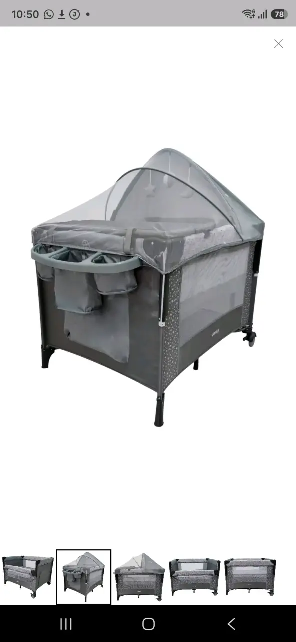 Cuna corral portátil gris con toldo - 1