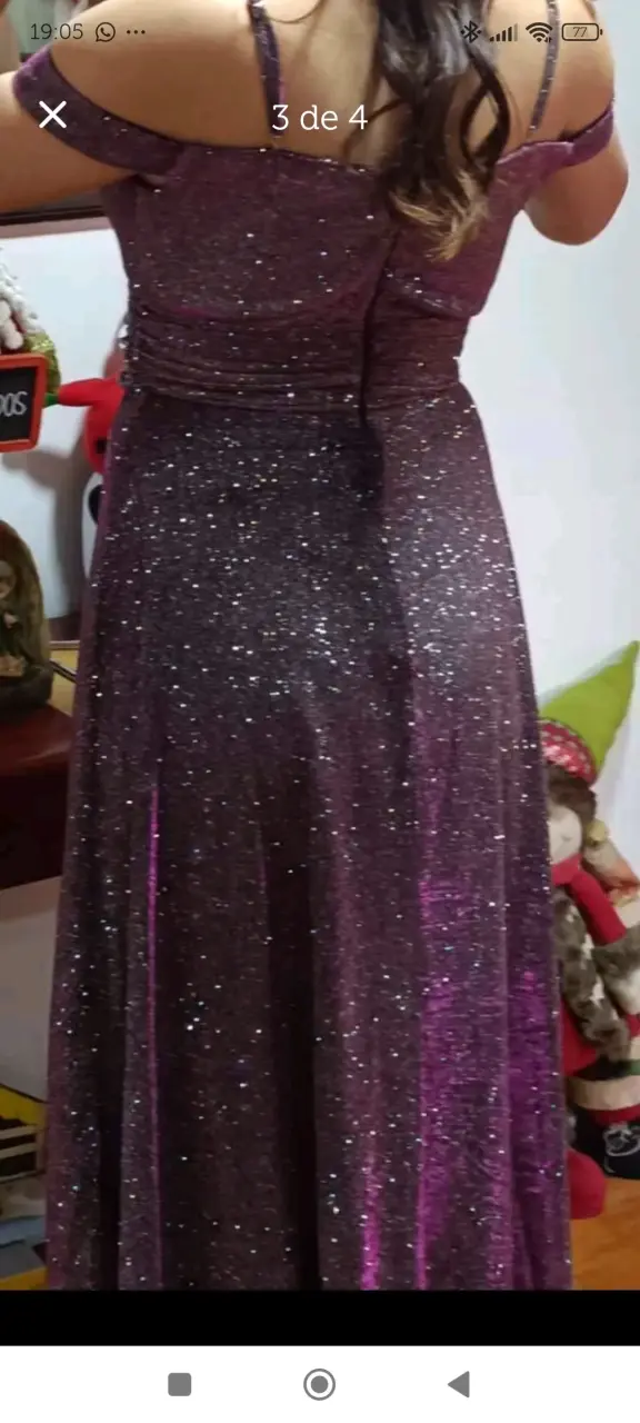Vestido de fiesta largo con brillo morado - 2